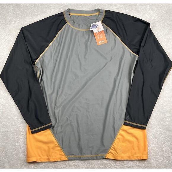 UVSkinz Shirt Mens XL Black Yellow Long Sleeve UPF 50 Sunwear Surf Swim Fish - Picture 1 of 8